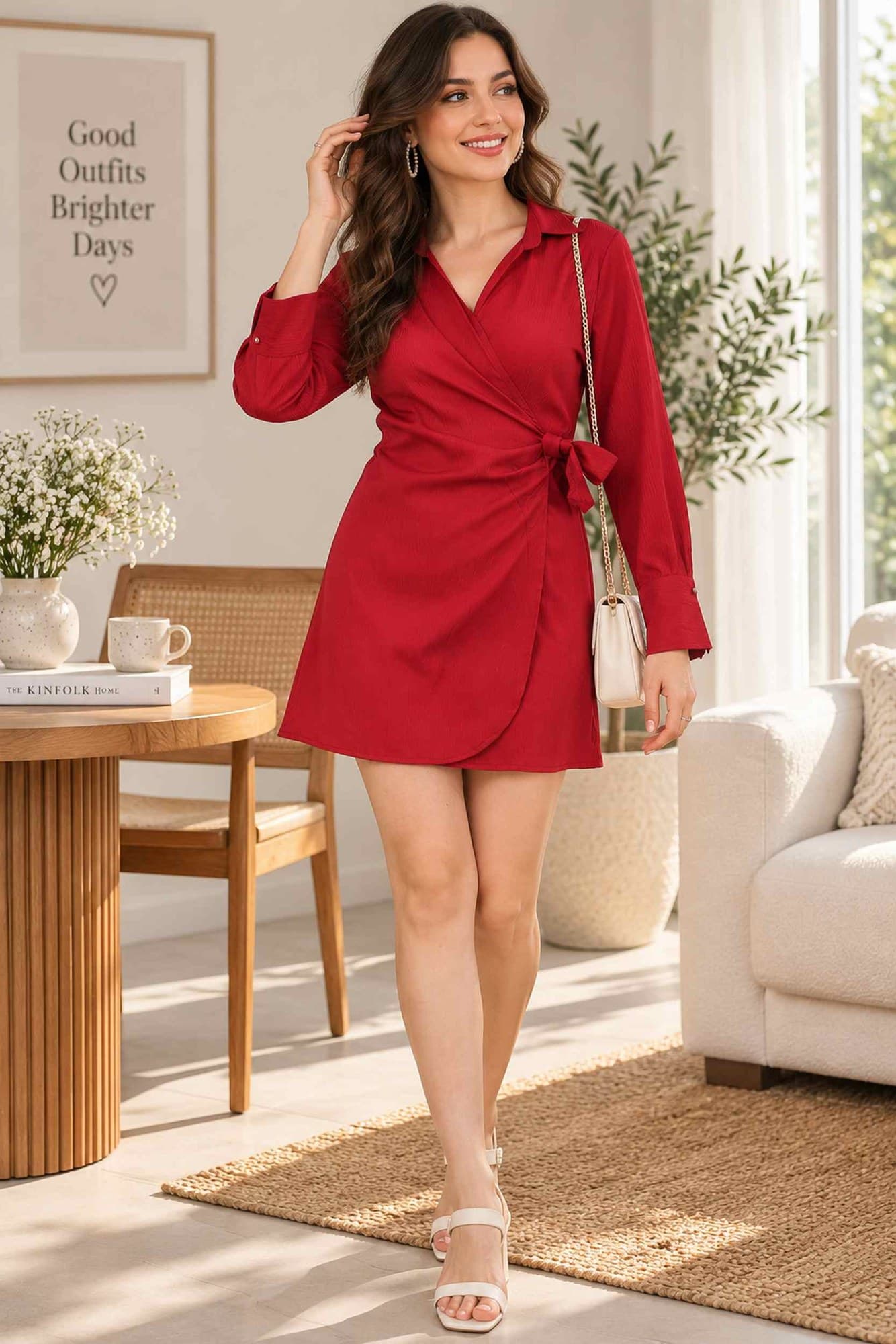 Red Crepe Wrap Dress
